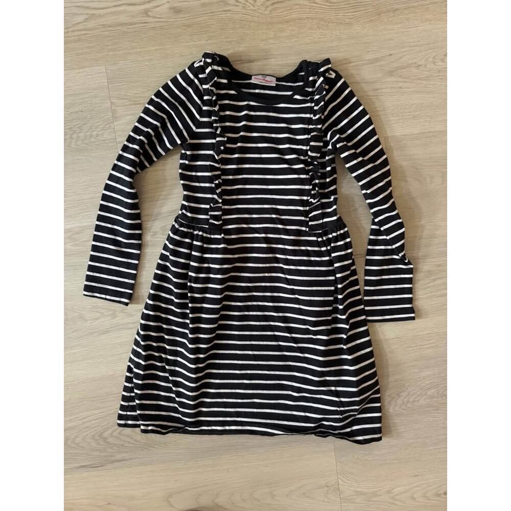 Hanna Andersson Girls Size 130 (US 8) Black & White Ruffle Long Sleeve Dress